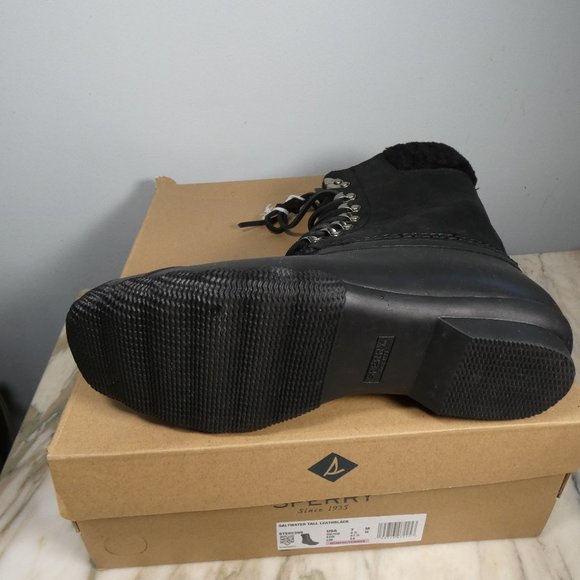 Sperry womens Saltwater Tall Leather Cozy Rain Boot, Black, 7 US - Picture 9 of 10